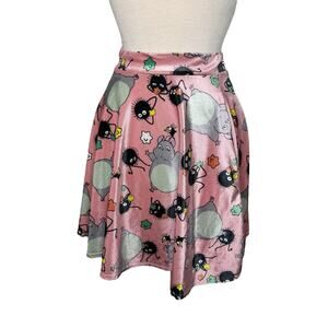 Vintage Spirited Away Studio Ghibli Pink Velvet Print Skater Skirt Size Small